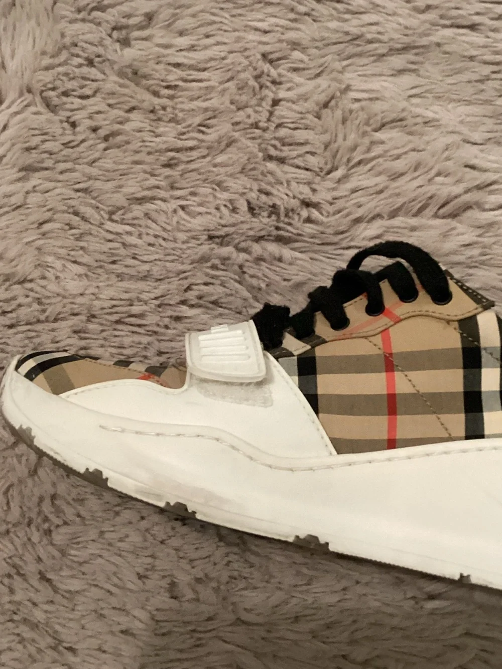 Burberry Beige Check & Black Strap Sneakers